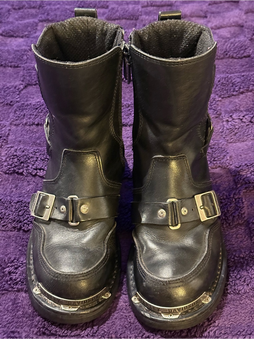 Harley-Davidson Black Leather Engineer Boots with Buckle Straps